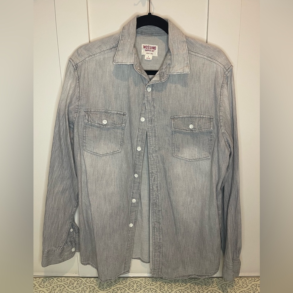Mossimo Supply Co. VintageWash Gray w White Pearl Snaps Size Large Preloved